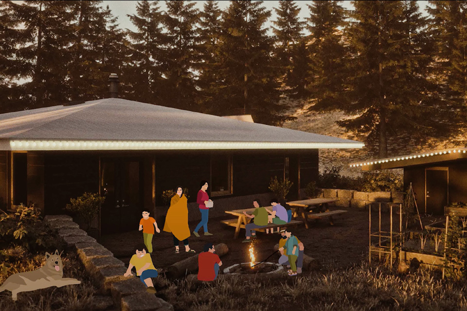 An illustration of the wildfire house prototype