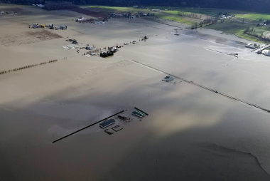 An aerial view of the flooded Sumas Prairie region of Abbotsford, following the November 2021 BC floods