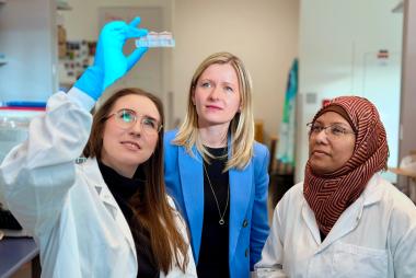 Dr. Sarah Hedtrich and her team examine a skin-on-a-chip model