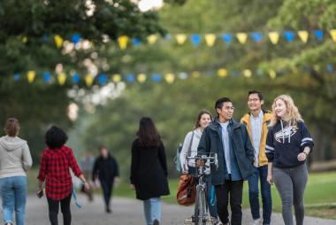 Students walking down Main Mall at UBC