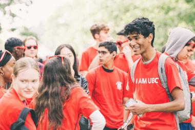 Students smiling and interacting