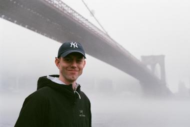 Addison Hiller, Civil Engineering graduate, below the Brooklyn Bridge