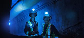 Two UBC mining engineering students at a co-op term at New Gold.