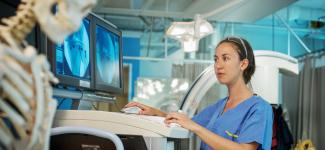 Biomedical Engineering student looking at a medical imaging scan