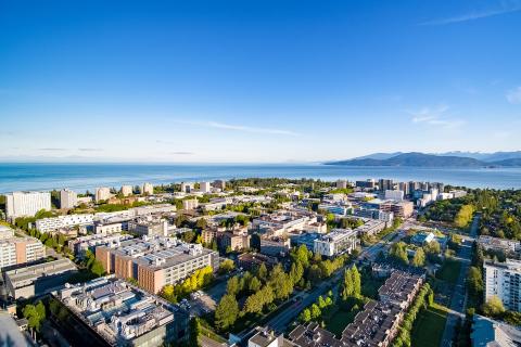 Aerial view of UBC Vancouver campus looking north