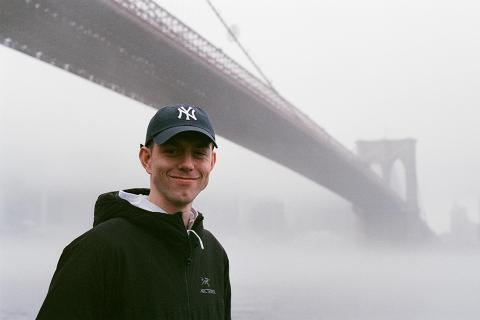 Addison Hiller, Civil Engineering graduate, below the Brooklyn Bridge