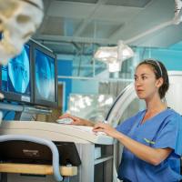 Biomedical Engineering student looking at a medical imaging scan